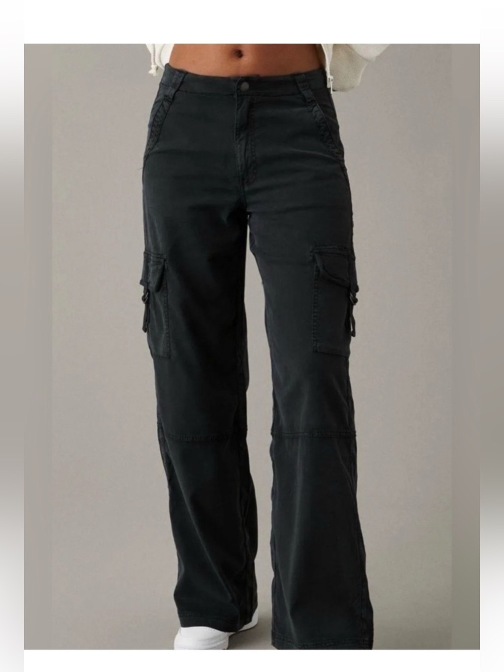 AE Dreamy Drape Stretch Super High-Waisted Cargo Baggy Wide-Leg Pant Black